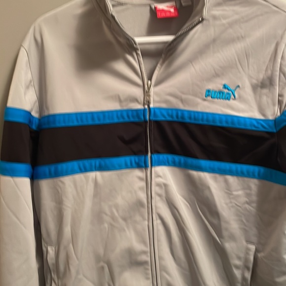 Men’s Puma track jacket. Gray with blue and black stripe. Size small. - Picture 3 of 4